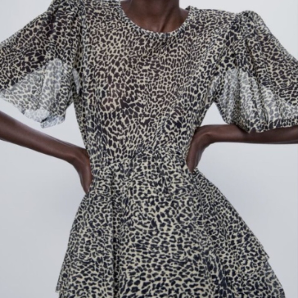 ZARA NWT Animal Print Tulle Mini Dress
